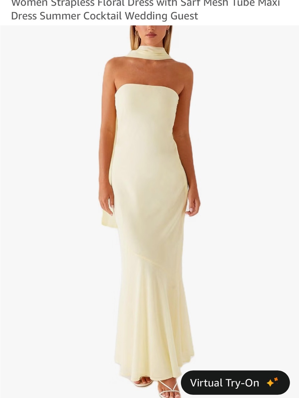 Strapless Yellow Maxi Dress with Scarf Neck